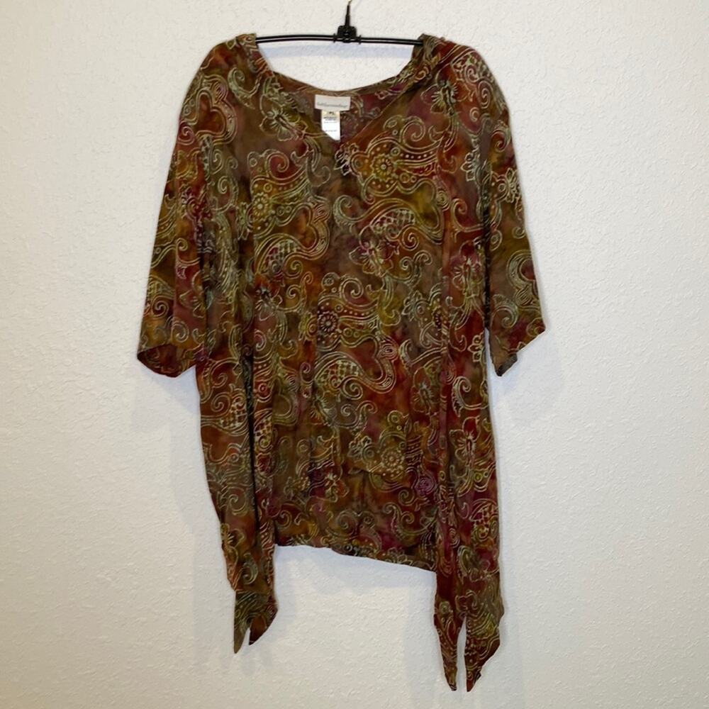 Soft Surroundings My Weekend Woven Pullover Hoodie Boho EUC Size LP Rayon